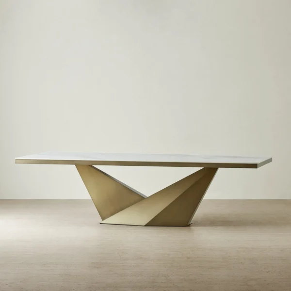 Vania Statuario White Sintered Stone Dining Table - Brushed Bronze Legs 268x118cm